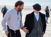 Tom Hardy and Cillian Murphy chat after filming all day down on Freshfield Beach in Formby, Merseyside, England 27.03.2017
